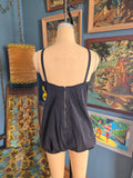 Vintage 50s Black Swimsuit with White Lace Ruffle