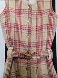 Vintage 60s Tan Red Pink and Purple Plaid Vest