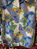 Vintage 60s Blue and White Ornate Pattern Shirt