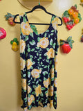 Vintage 90s Yellow Rose Navy Dress