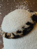 Vintage 40s white Wool Hat with Leopard print trim