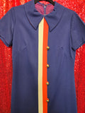 Vintage 1960s Navy Dress with Red and White Stripe