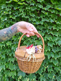 Vintage 50s Brown Wicker Basket Purse with Flowers