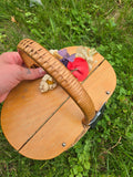 Vintage 50s Brown Wicker Basket Purse with Flowers
