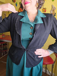 XL Vintage 1940's Black Ruffle Suit Jacket