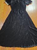 Vintage 30s Black Velvet Peter Pan Collar Dress