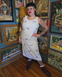 Vintage 90s White Linen Dress with Potted Plant Print