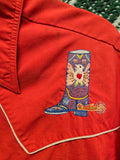 Vintage Red Boot and Hat Embroidery Western