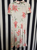 Vintage 40s white and pink lily drop waist day dress