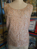 Vintage 60s champagne sequin glass bead wool top