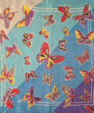 Vintage 60s Blue Square Silk Scarf with Butterfly Print