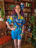 Vintage Y2K Blue and Yellow Aloha Hawaiian Shirt