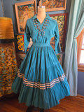 Vintage 50s Teal Western Patio Skirt Set