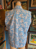 Vintage 60 blue white floral button up sleeveless shirt