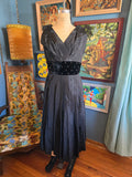 Vintage 50s Black Dress with Velvet & Rhinestones