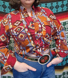 Vintage 90s Brown Burgundy Southwest Pattern Western