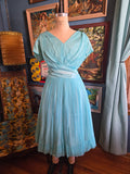 Vintage 60's Teal Blue Chiffon Party Dress
