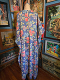 Vintage 70s blue bird floral and butterfly kaftan