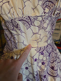 Vintage 50s white & purple floral Rhinestone dress