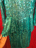 Vintage 80s Teal Sequin Peplum Dress