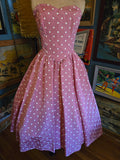 Vintage 80s Pink and White Polka Dot Formal Dress