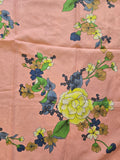 Vintage 60s Pink with Yellow Rose Print Square Scarf
