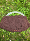 Vintage 40's Brown Knit Shell Bag with Lucite Handle