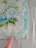 Vintage 50s white and blue daisy print silk scarf
