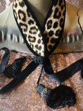 Vintage 40s leopard print belt with velvet ribbon ties