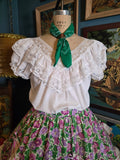 Vintage 70s White Lace Ruffle Square Dancing Top
