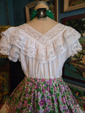 Vintage 70s White Lace Ruffle Square Dancing Top