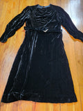Vintage 30s Art Deco Black Velvet Dress with Belt