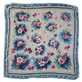 Vintage 50s white blue and pink floral square silk scarf