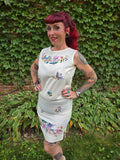 Vintage 60's White Bird and Flower Embroidered Dress