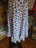 Vintage 40s white & blue floral rayon dress with ruffles