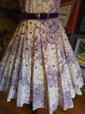 Vintage 50s white & purple floral Rhinestone dress