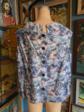 Vintage 60s Blue and Pink Tree Print Button up Blouse