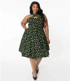 Gently Used Unique Vintage Rita Black & Green Bat Dress