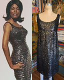 Vintage 60s Black Sequin Pat Sandler Cocktail Dress