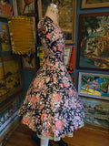 Vintage 80s Laura Ashley pink and black floral dress