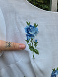 Vintage 60s White Wiggle Dress with Blue Roses