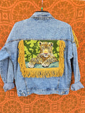 Unforgiven Upcycled Jaguar and Fringe Denim Jacket