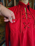 Vintage 60s red lace up buttons up men's shirt