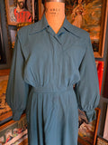 Vintage 40s teal rayon long bishop sleeve dress