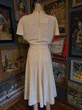 Vintage 50s white & gold embroidered wool dress