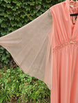 Vintage 70s Orange Angel Sleeve Maxi Dress