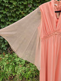 Vintage 70s Orange Angel Sleeve Maxi Dress