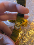 Vintage 60s Yellow & Black Bakelite Bangle & earring set