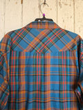 Unforgiven Upcycled Rose Blue Orange Plaid Western
