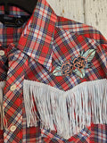 Unforgiven Red Plaid Rose Western with White Fringe